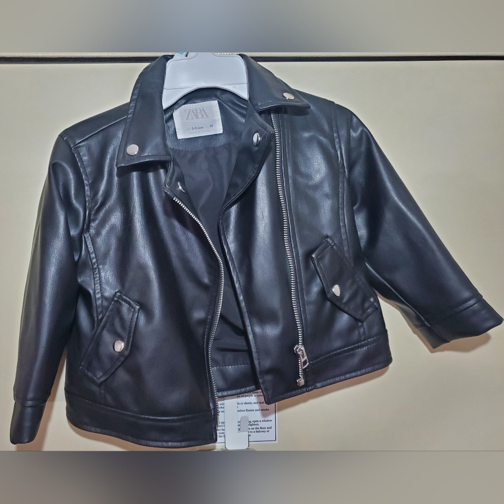 Zara Kids Black Faux Leather Jacket